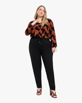 Blusa Estampada Plus Size com Manga Longa - Cereja Rosa - Ocre-G