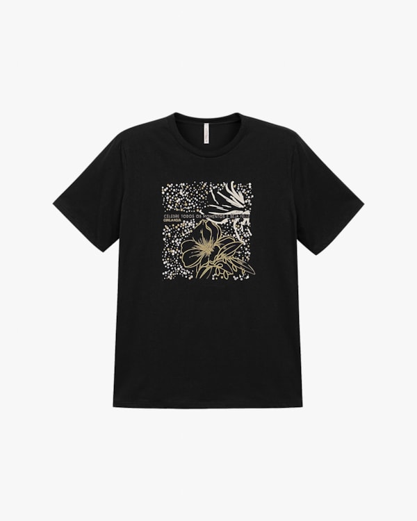 Blusa Femina Plus Size com Estampa Metalizada - Cereja Rosa - Preto