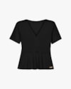 Blusa Feminina Acinturada com Decote V - Cereja Rosa - Preto-39119408-3669-4e98-ad31-5e59847bfd34