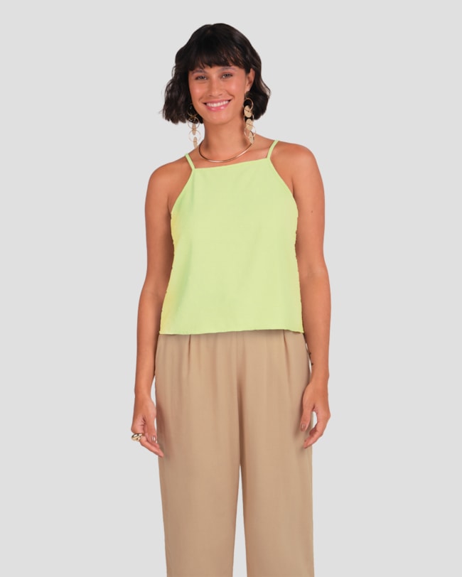Blusa Feminina Alça Fina Cereja Rosa em Tecido Jacquard Verde-c58b6d5d-1875-4617-b491-d0ed8f66ad6c