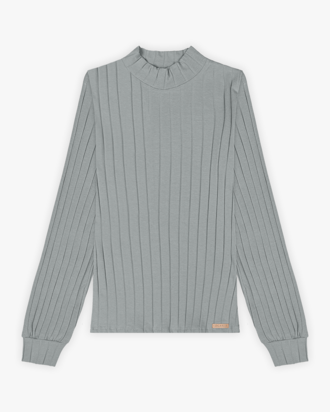 Blusa Feminina Canelada Canga Longa com Gola Alta - Cereja Rosa - Cinza-536ff34e-1dca-41ce-a368-6cd29bc33761