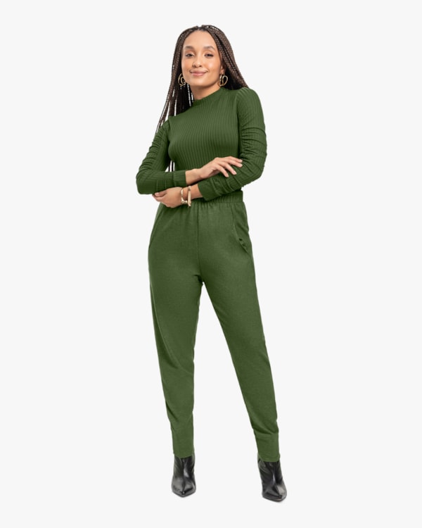 Blusa Feminina Canelada com Manga Longa Franzida - Cereja Rosa -Militar