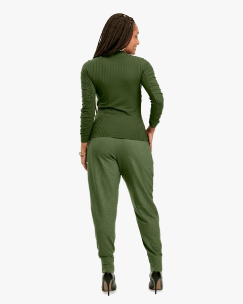 Blusa Feminina Canelada com Manga Longa Franzida - Cereja Rosa -Militar