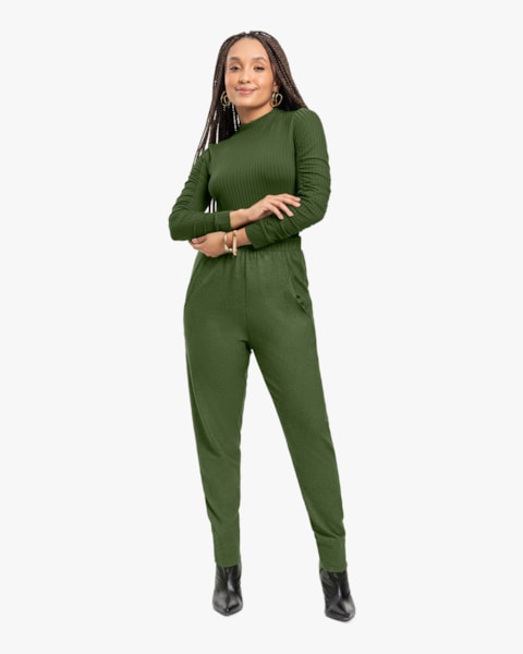 Blusa Feminina Canelada com Manga Longa Franzida - Cereja Rosa -Militar