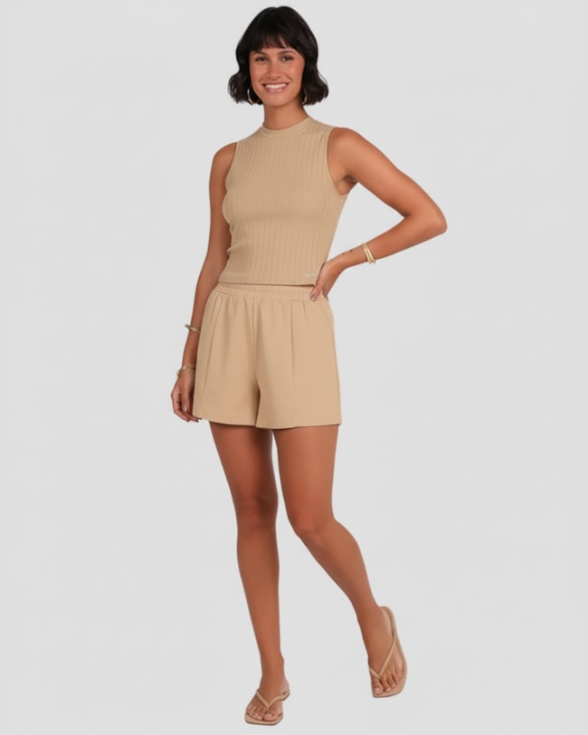 Blusa Feminina Canelada em Linho Cereja Rosa CREME CARAMELO-066fd067-3915-41f5-b6ea-4d609b1d1962