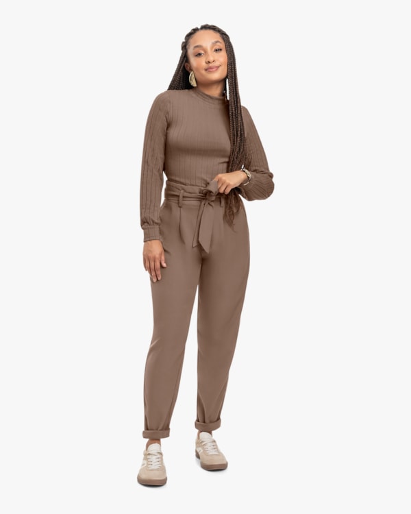 Blusa Feminina Canelada Manga Longa com Gola Alta - Cereja Rosa - Macchiato