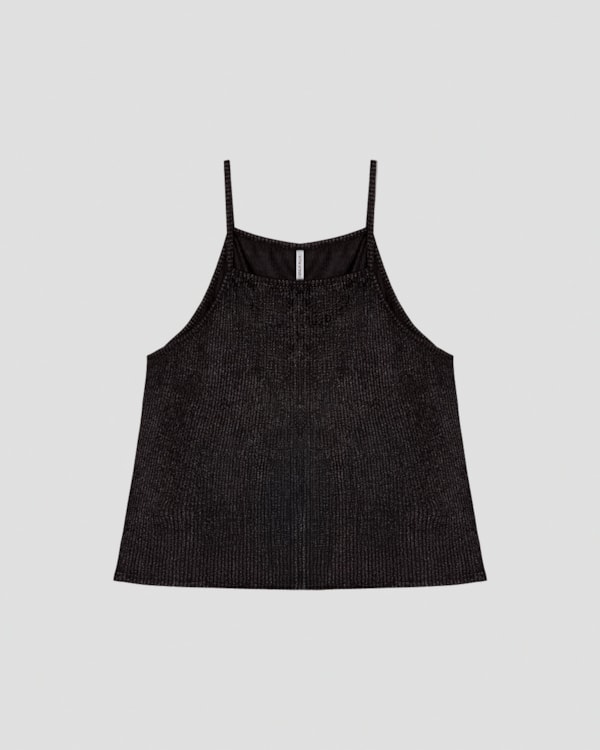 Blusa Feminina Cereja Rosa em Malha Canelada com Brilho Preto