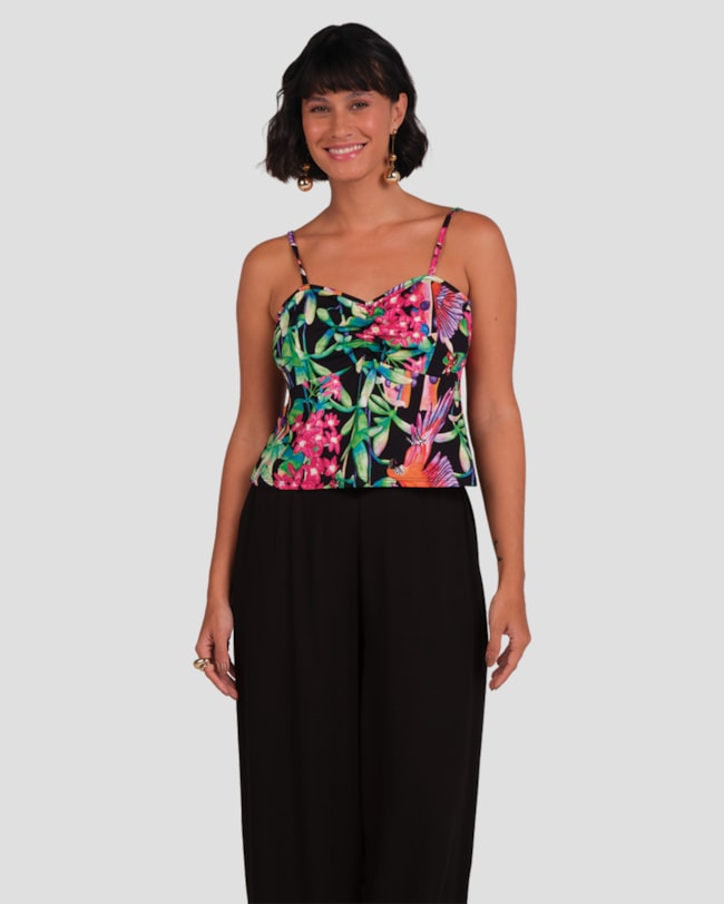 Blusa Feminina Cereja Rosa em Meia Malha Estampada Preto-e14c1e83-f415-4794-8d1a-d17bdac332c9