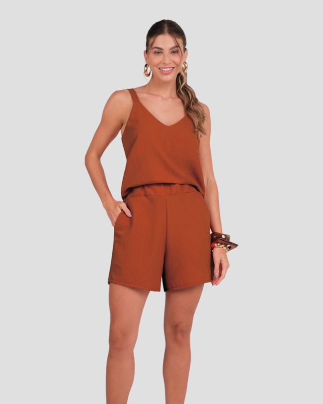 Blusa Feminina Cereja Rosa em Tecido Crepe Texturizado Marrom-8e795bd7-97d9-487a-88c5-345a0d59e6d1