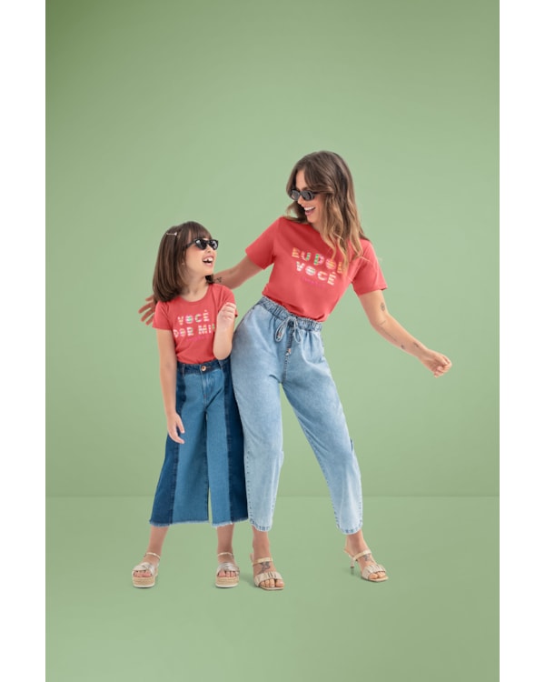 Blusa Feminina Cereja Rosa Mãe e Filha