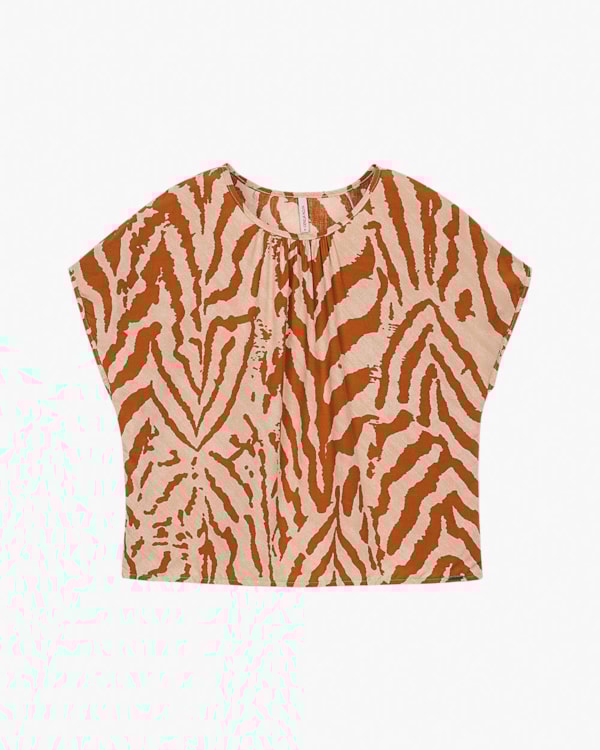 Blusa Feminina Cobre Cós em Viscose Estampada - Cereja Rosa - Bege