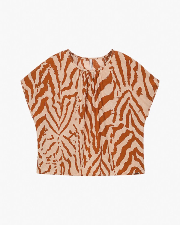 Blusa Feminina Cobre Cós em Viscose Estampada - Cereja Rosa - Bege