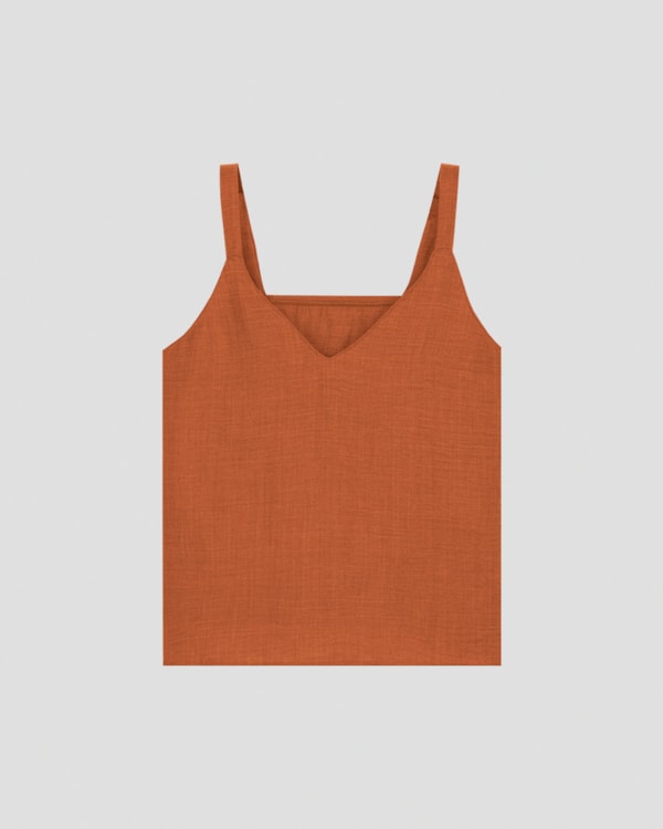 Blusa Feminina com Alça Fina e Decote V Cereja Rosa Laranja