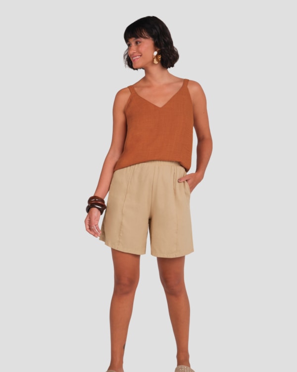 Blusa Feminina com Alça Fina e Decote V Cereja Rosa Laranja