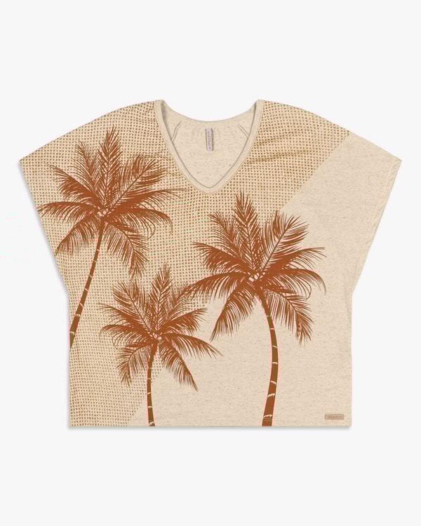 Blusa Feminina com Decote V em Malha Linho - Cereja Rosa - Bege-G