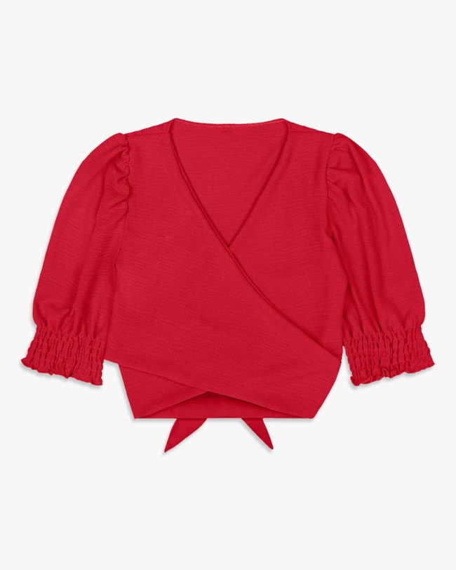 Blusa Feminina com Decote V Transpassado - Cereja Rosa - Vermelho-9e0006c7-2b3e-4d84-be23-ea95214aaf51