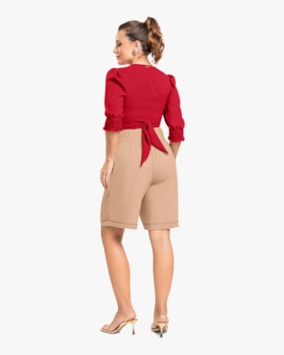 Blusa Feminina com Decote V Transpassado - Cereja Rosa - Vermelho-G