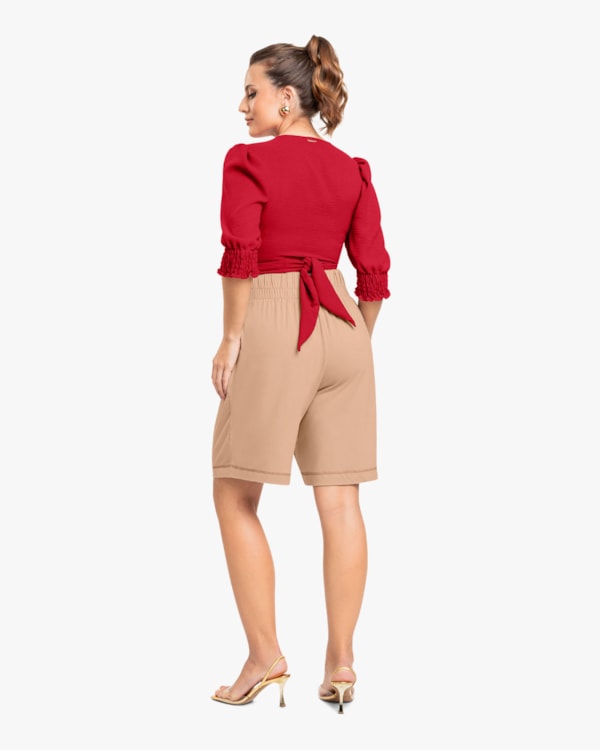 Blusa Feminina com Decote V Transpassado - Cereja Rosa - Vermelho-G