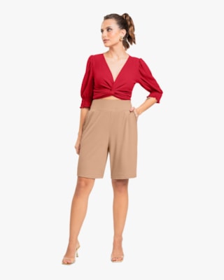 Blusa Feminina com Decote V Transpassado - Cereja Rosa - Vermelho-G