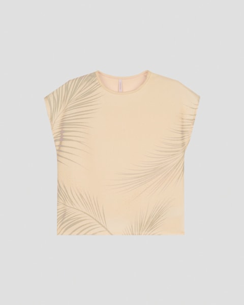 Blusa Feminina com Estampa Folhagem Cereja Rosa  Bege