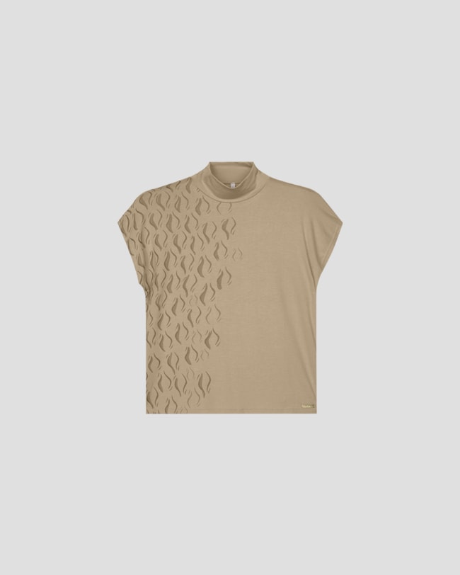 Blusa Feminina com Estampa Metalizada Gola Alta - Cereja Rosa - Bege-6ae5b852-6091-4111-b5bf-6ccc8e3875fd