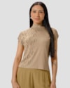 Blusa Feminina com Estampa Metalizada Gola Alta - Cereja Rosa - Bege-8f21b3cc-c8c1-4deb-a70c-f17856e40f10