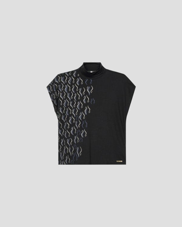 Blusa Feminina com Estampa Metalizada Gola Alta - Cereja Rosa - Preto