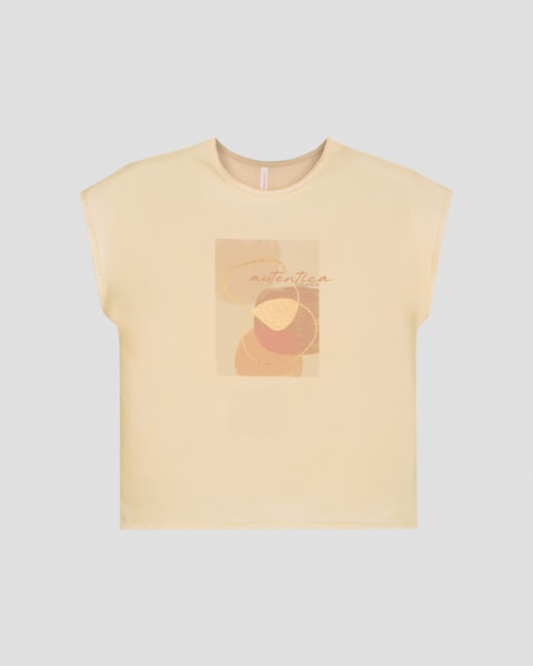 Blusa Feminina com Estampa Sublimada Cereja Rosa Bege