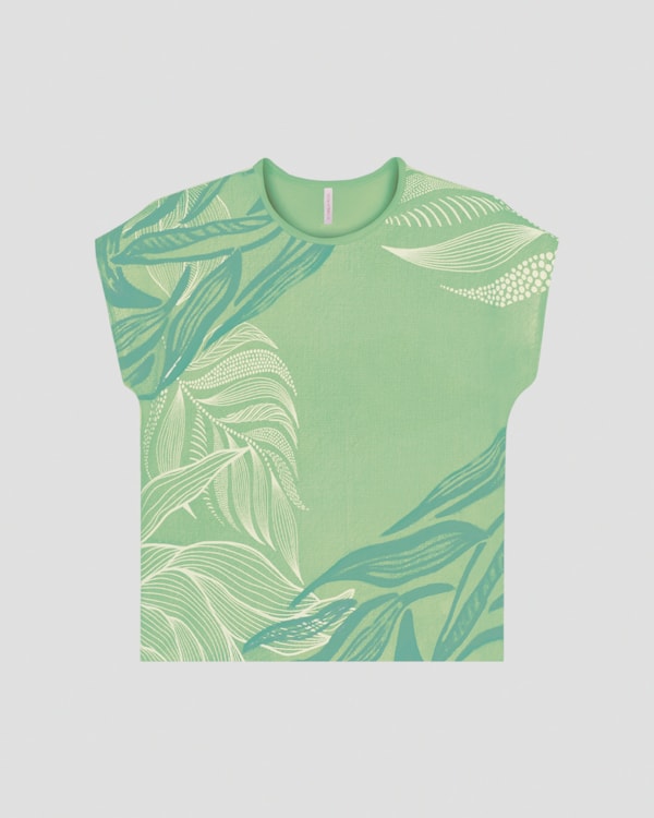 Blusa Feminina com Estampa Sublimada Cereja Rosa Verde