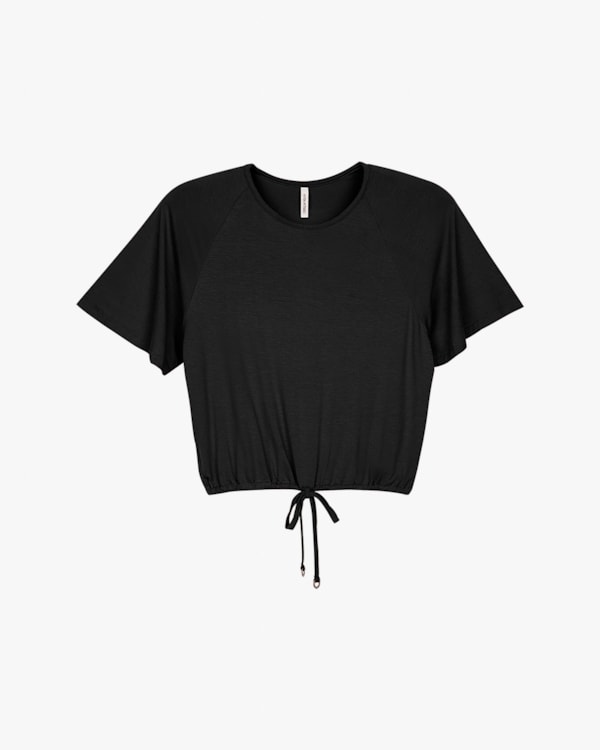 Blusa Feminina com Manga Ampla e Amarração - Cereja Rosa - Preto