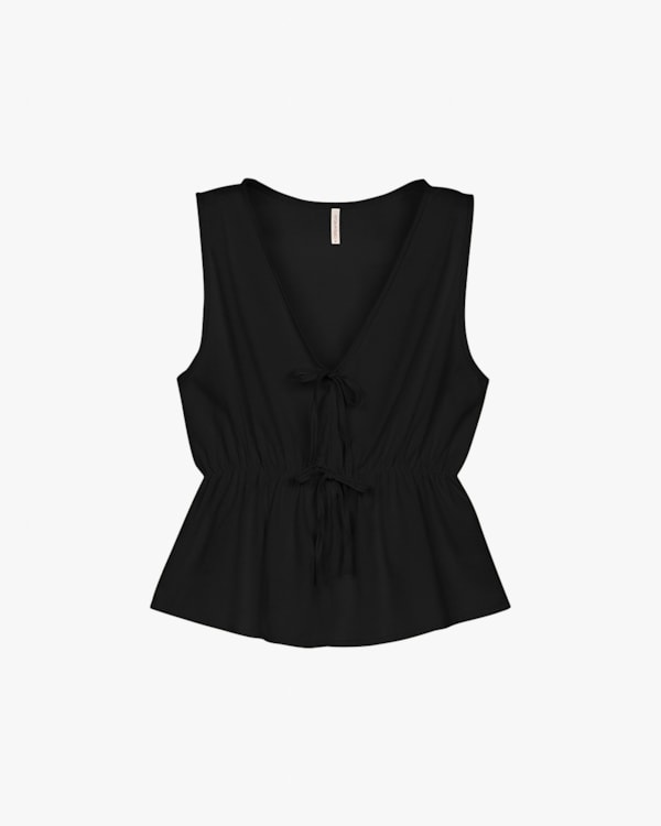 Blusa Feminina Decote V com Amarração - Cereja Rosa - Preto