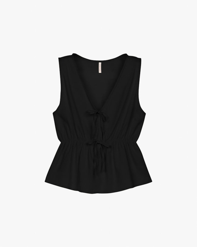 Blusa Feminina Decote V com Amarração - Cereja Rosa - Preto-d2ca3075-345b-4a62-b318-5a0b3b40f3bc