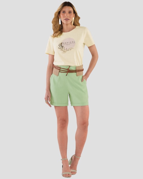 Blusa Feminina em Malha com Estampa Metalizada - Cereja Rosa - Tapioca