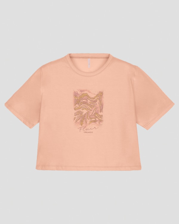 Blusa Feminina em Malha Estampa Metalizada Cereja Rosa Nude