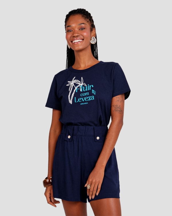 Blusa Feminina em Malha Estampa Relevo Cereja Rosa Azul