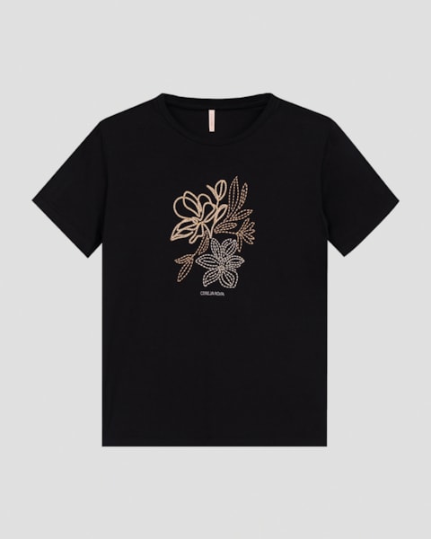 Blusa Feminina em Meia Estampa Relevo Cereja Rosa Preto