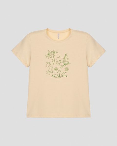 Blusa Feminina em Meia Malha com Estampa Cereja Rosa Bege