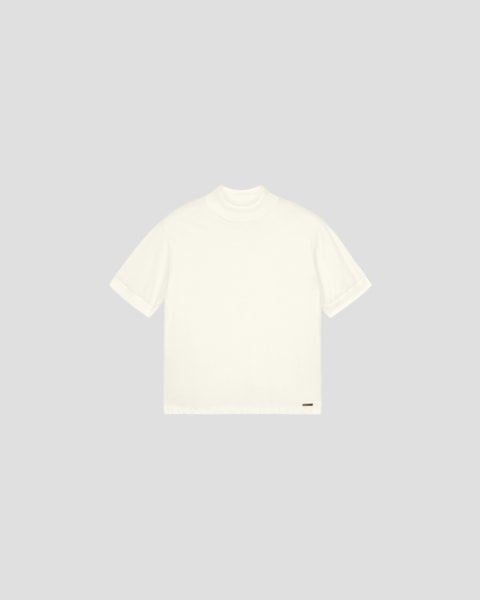 Blusa Feminina em Meia Malha com Gola Alta - Cereja Rosa - Branco