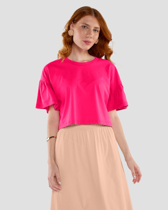 Blusa Feminina em Meia Malha com Mangas Ampla -  Cereja Rosa - Cherry-b5669c92-020b-4bb2-bb60-7d159bab4059
