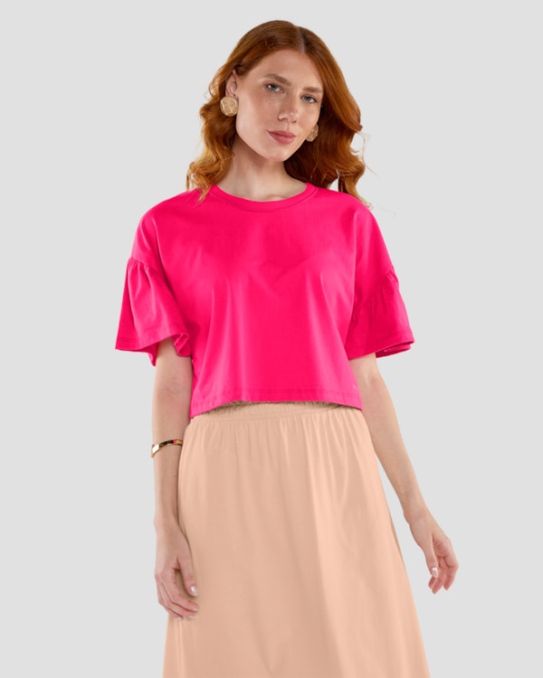 Blusa Feminina em Meia Malha com Mangas Ampla -  Cereja Rosa - Cherry