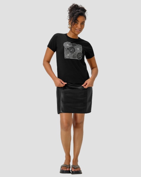 Blusa Feminina em Meia Malha com Retilínea - Cereja Rosa - Preto