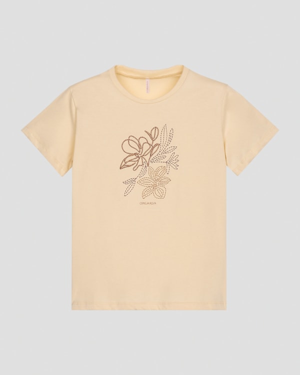 Blusa Feminina em Meia Malha Estampa Relevo Cereja Rosa Bege