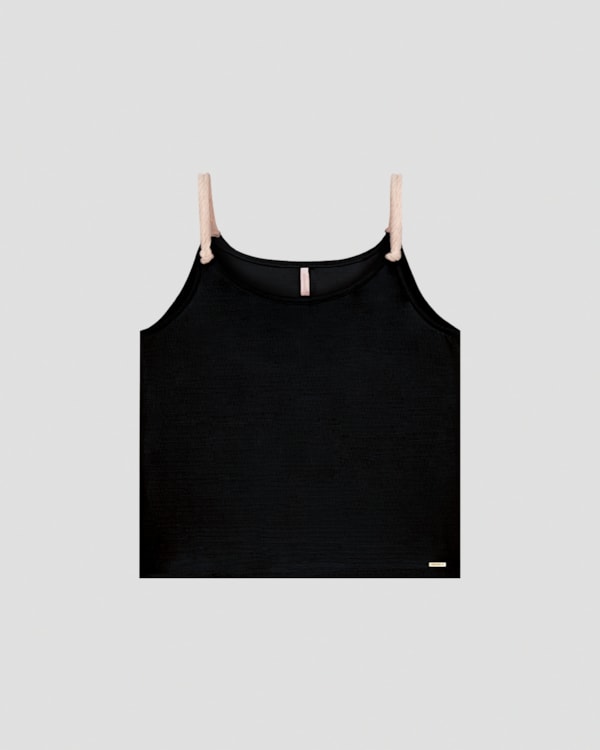 Blusa Feminina em Viscose com Alças Finas Cereja Rosa PRETO