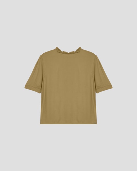 Blusa Feminina em Viscose com Amarração na Gola - Cereja Rosa - Bege