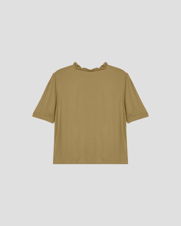 Blusa Feminina em Viscose com Amarração na Gola - Cereja Rosa - Bege