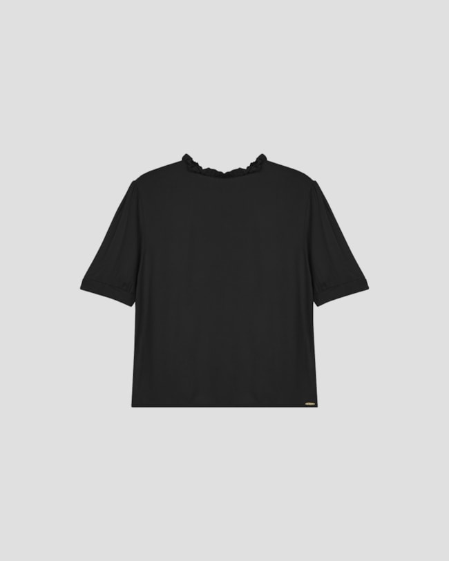 Blusa Feminina em Viscose com Amarração na Gola - Cereja Rosa - Preto-63d7e990-d457-4a85-9451-1cd60f61bedb