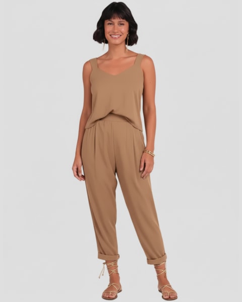 Blusa Feminina em Viscose com Decote V Cereja Rosa Bege