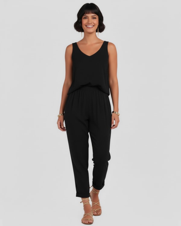 Blusa Feminina em Viscose com Decote V Cereja Rosa Preto