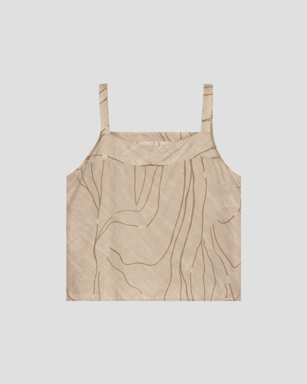 Blusa Feminina em Viscose Estampada Cereja Rosa  Bege