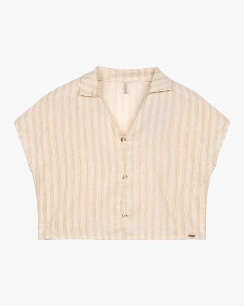 Blusa Feminina em Viscose Linho Listrada - Cereja Rosa - Baunilha